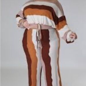 Striped Women's Jumpsuit - Brown, White, and Tan